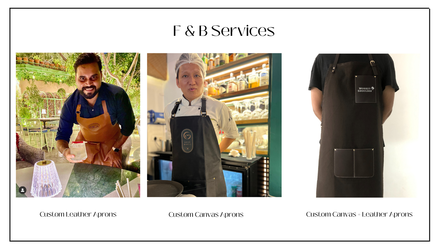 custom leather apron/ custom cafe aprons/restaurant aprons