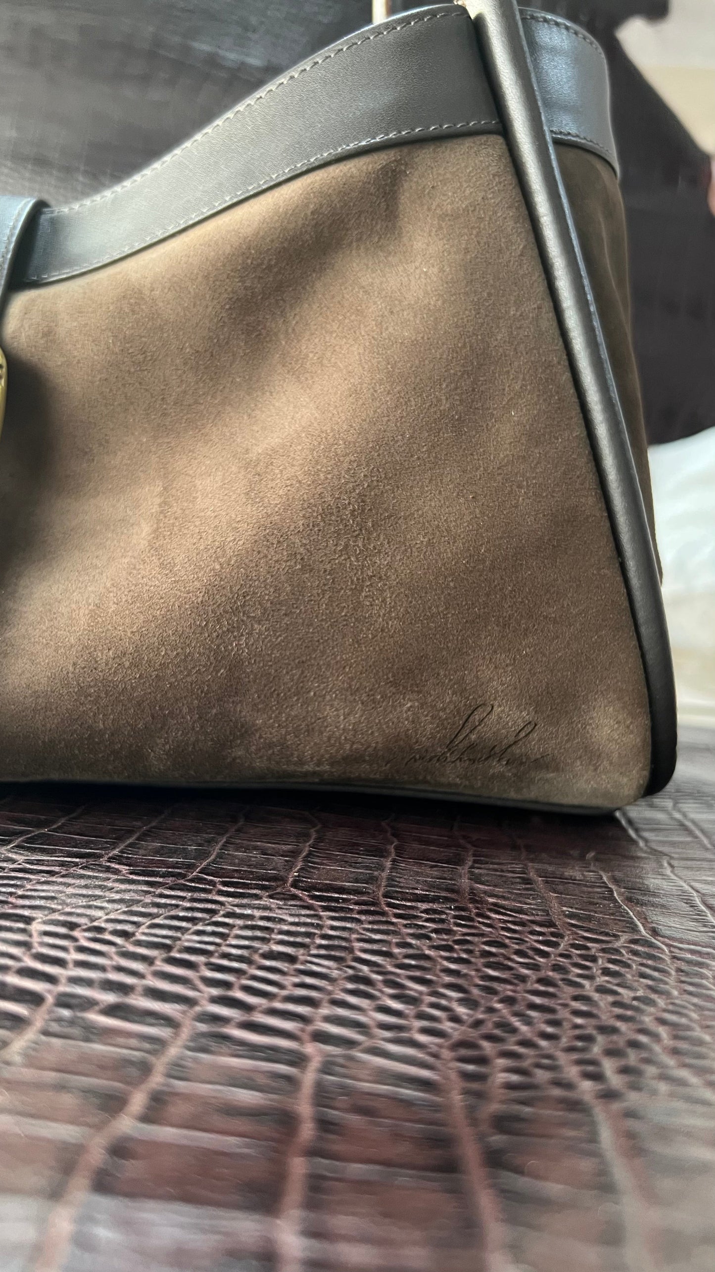 Freya - Handcrafted Olive Suede Leather Tote with Brass Lock wishworthstudio