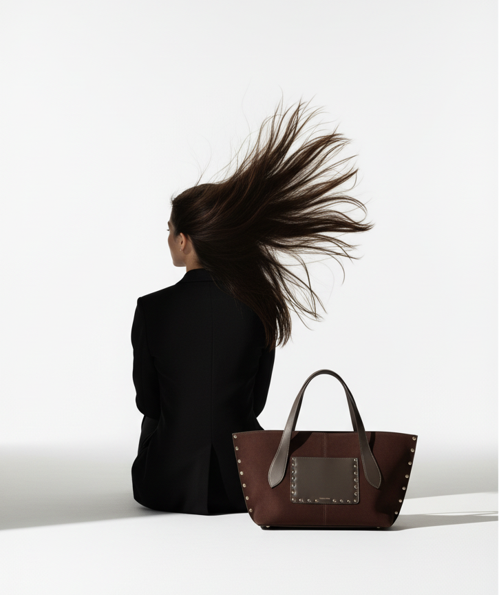 Premium suede leather handbag for evenings out and coffee dates – medium tote bag by Wishworth Studio