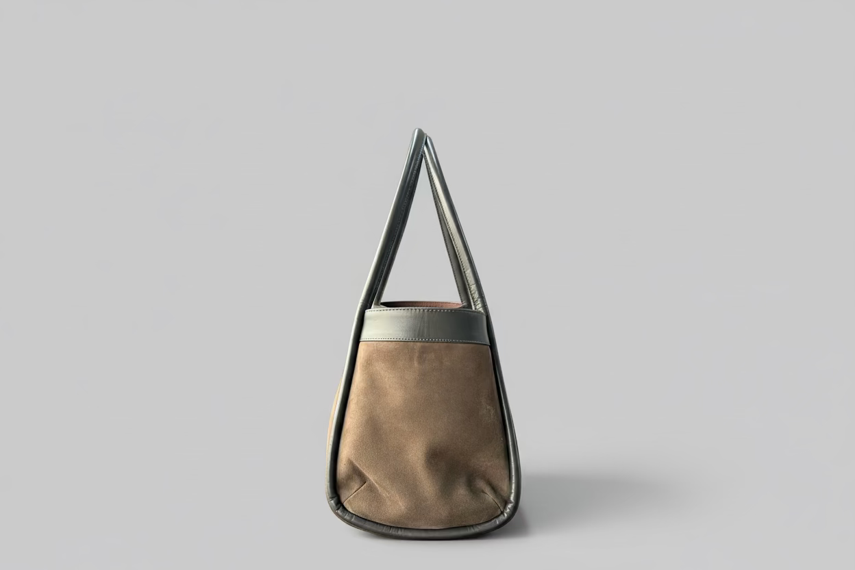 Freya - Handcrafted Olive Suede Leather Tote with Brass Lock wishworthstudio