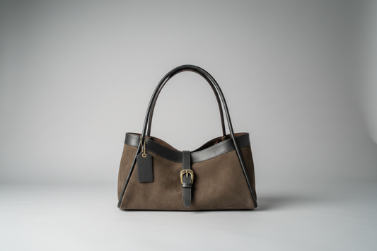 Freya - Handcrafted Olive Suede Leather Tote with Brass Lock