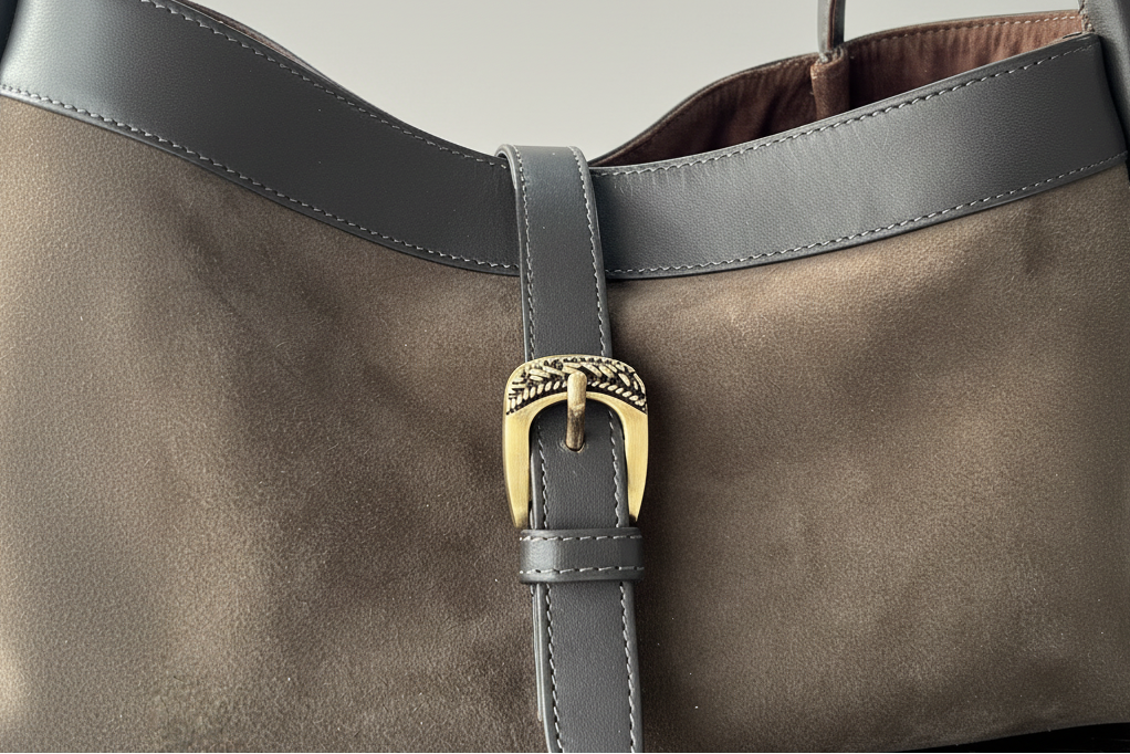 Freya - Handcrafted Olive Suede Leather Tote with Brass Lock wishworthstudio
